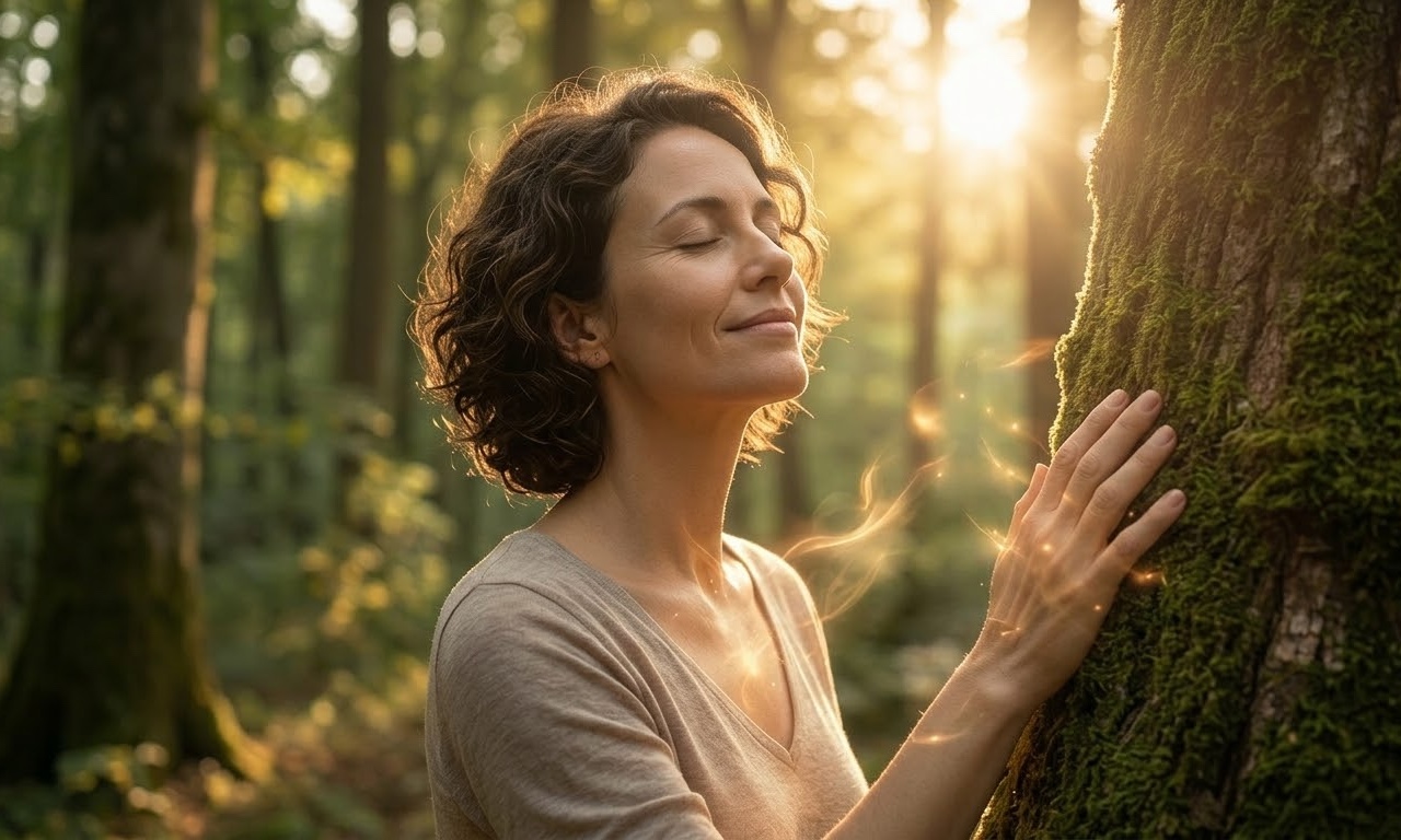 Mujer conectando con la naturaleza y sintiendo calma interior durante un proceso de despertar espiritual