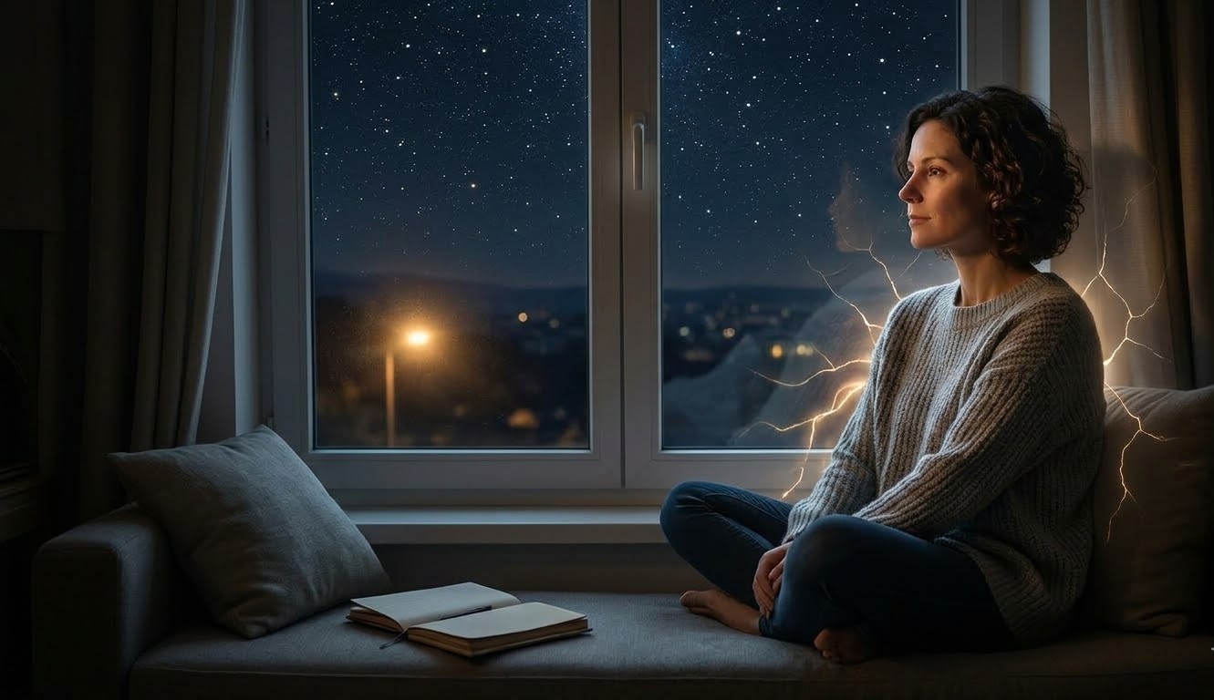 Persona reflexionando en silencio sobre su vida y su búsqueda de sentido, en línea con la mirada de Viktor Frankl