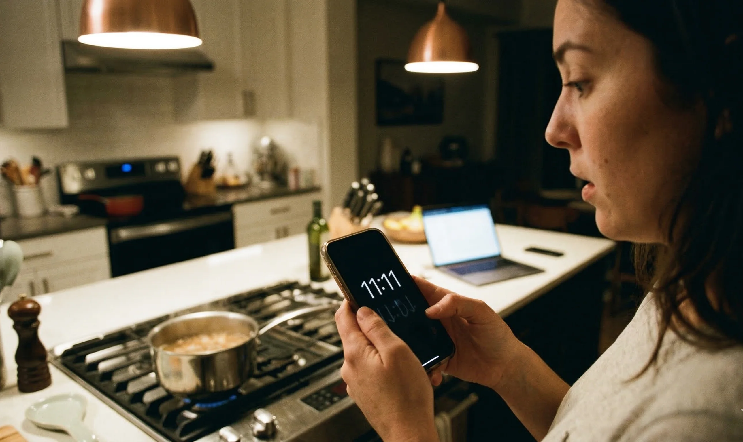 Persona observando la hora 11:11 en su teléfono durante la noche